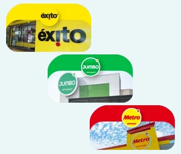 Fachadas de tiendas Éxito, Jumbo y Metro